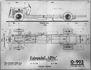 Rysunek schematyczny podwozia autobusu Austro-Fiat| Bielsko-Bialska Spółka Elektryczna i Kolejowa S.A. w Bielsku| Archiwum Państwowe w Katowicach - Oddział w Bielsku-Białej|