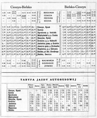 Rozkład jazdy autobusów przedsiębiorstwa komunikacyjnego Jana Molina z czerwca 1930 r.| Źródło: Książnica Cieszyńska|