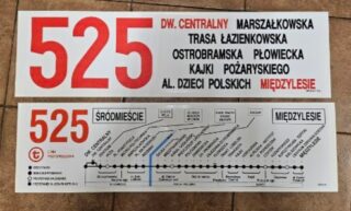 Tablica boczna linii 525| Dw. Centralny - Międzylesie| zajezdnia R-10 "Ostrobramska"| Autor: Paweł Paterek|