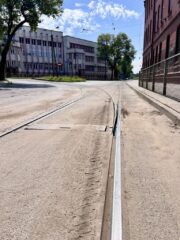 Trójkąt tramwajowy – koniec toru ul. Staszica| Sosnowiec ul. Okrzei/ul Staszica| Data: 9 sierpnia 2025| Autor: Konrad Łazarz|