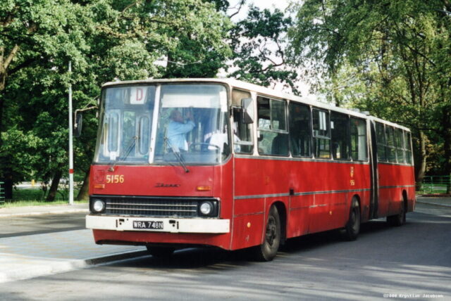 Ikarus 280.26 #5156| Miejskie Przedsiębiorstwo Komunikacyjne Sp. z o. o. - Wrocław| Data: 28 czerwca 2000| Miejsce: Wrocław, al. Karkonoska (pętla Krzyki)| Autor: Krystian Jacobson