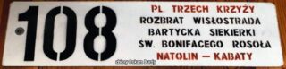 Tablica liniowa z linii "108" na trasie Pl. Trzech Krzyży - Natolin-Kabaty używana w latach 1992-1995| Zbiory Oskara Burdy|